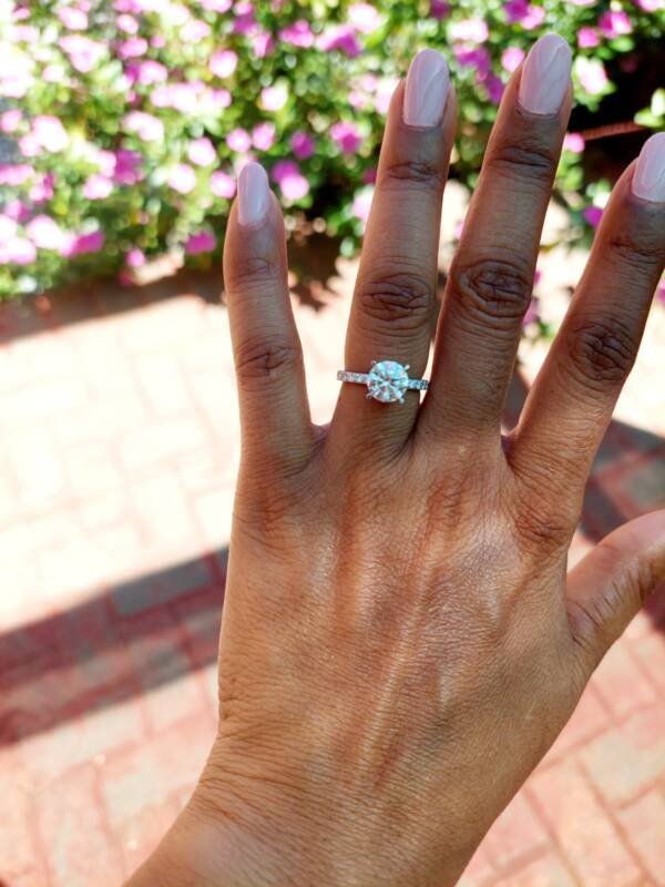 1.5ct Brilliant Round Moissanite With Hidden Halo and Half Pavé Band - Image 5