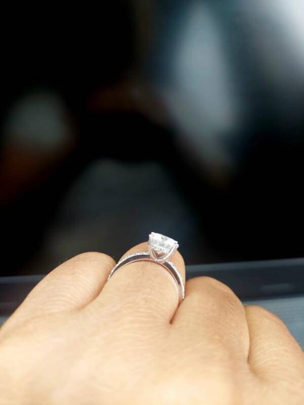 1.5ct Brilliant Round Moissanite With Hidden Halo and Half Pavé Band - Image 3
