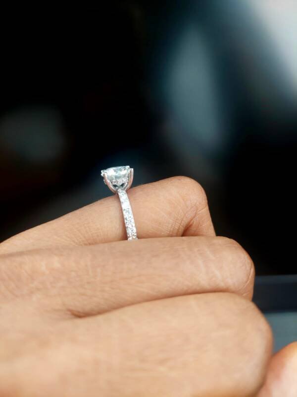 1.5ct Brilliant Round Moissanite With Hidden Halo and Half Pavé Band - Image 2