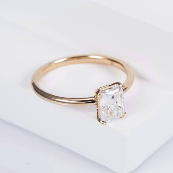 2ct Radiant Moissanite with Double claws in a low solitaire setting - Image 4