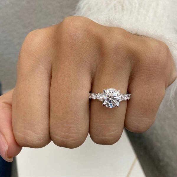 2CT Brilliant Round Moissanite Pave Setting Engagement Ring - Image 3