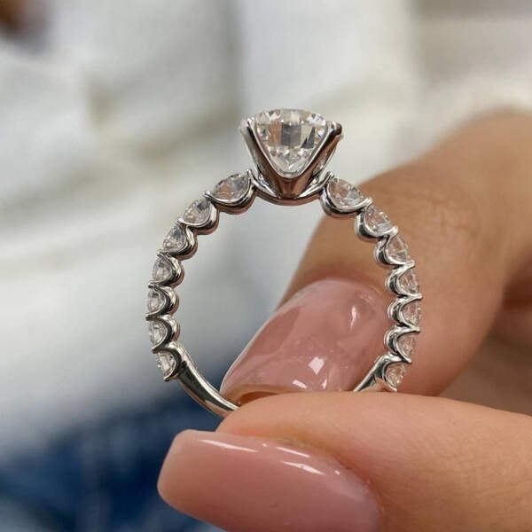2CT Brilliant Round Moissanite Pave Setting Engagement Ring - Image 5