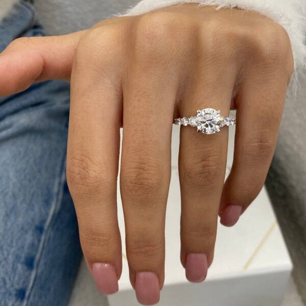 2CT Brilliant Round Moissanite Pave Setting Engagement Ring - Image 2