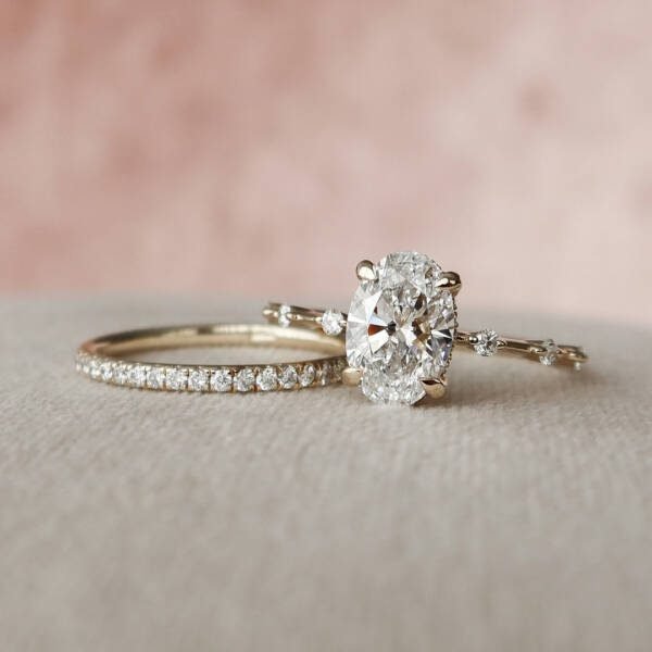 1.50CT Oval Cut Moissanite Halo Eternity Bridal Engagement Ring Set - Image 9