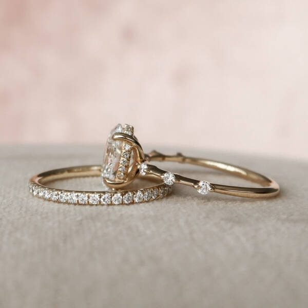 1.50CT Oval Cut Moissanite Halo Eternity Bridal Engagement Ring Set - Image 6