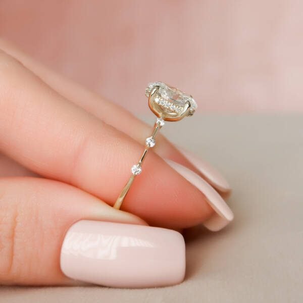 1.50CT Oval Cut Moissanite Halo Eternity Bridal Engagement Ring Set - Image 3