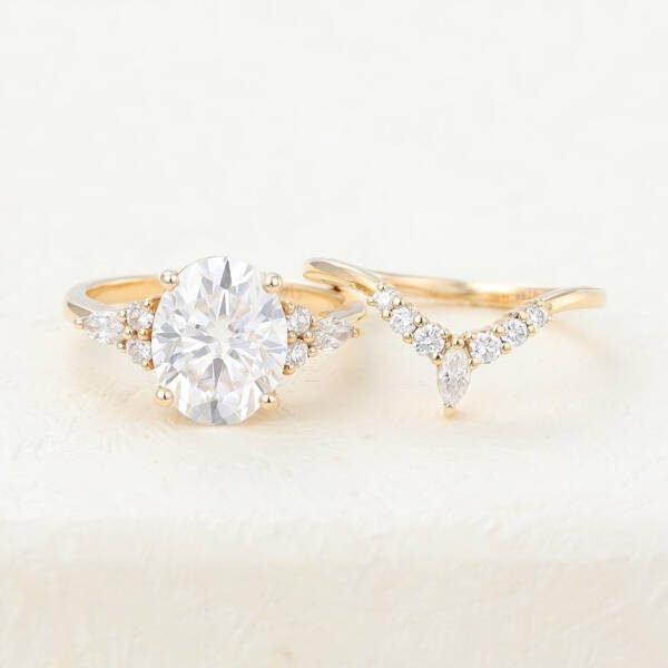 3.0 CT Oval Moissanite Cluster Bridal Ring Set - Image 6