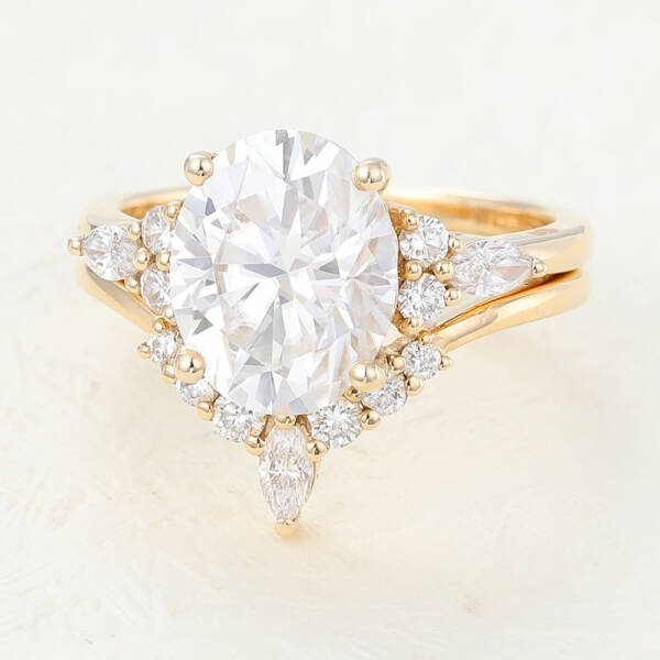 3.0 CT Oval Moissanite Cluster Bridal Ring Set - Image 5