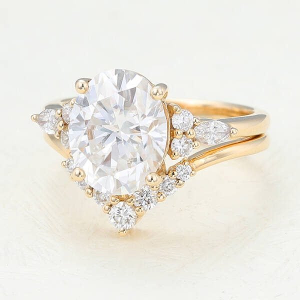 3.0 CT Oval Moissanite Cluster Bridal Ring Set - Image 5