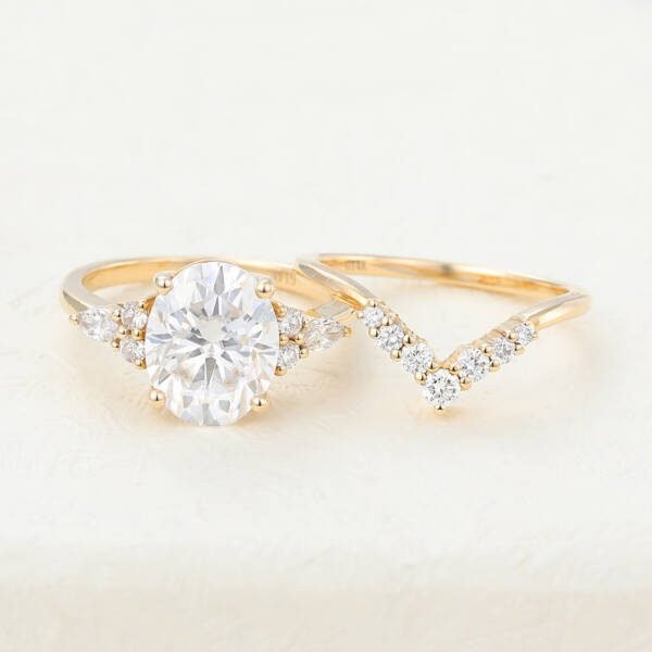 3.0 CT Oval Moissanite Cluster Bridal Ring Set - Image 6