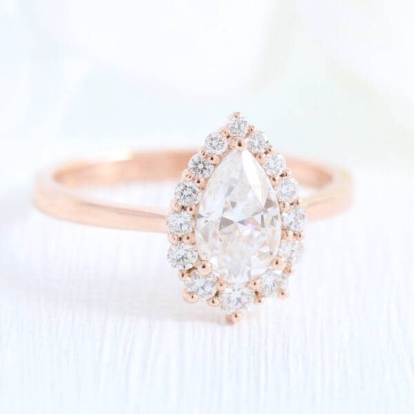 1.0CT Pear Cut Moissanite Halo Bridal Engagement Ring Set - Image 4