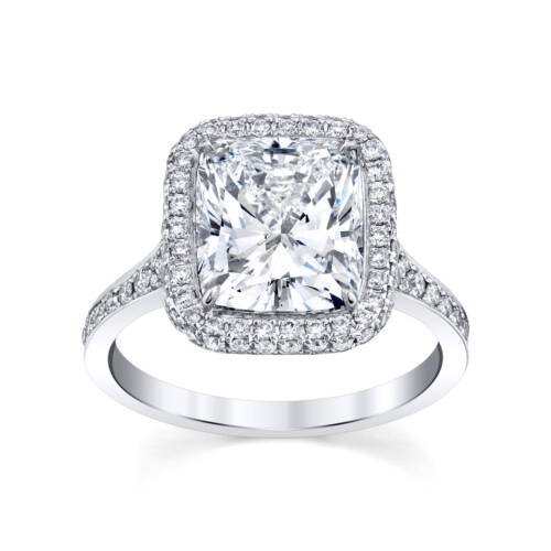 3ct Radiant Cut Halo Pave Moissanite Engagement Ring