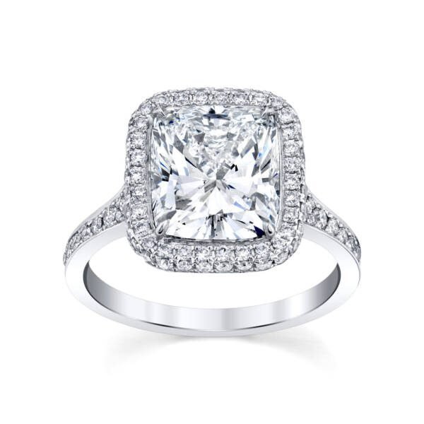 3ct Radiant Cut Halo Pave Moissanite Engagement Ring