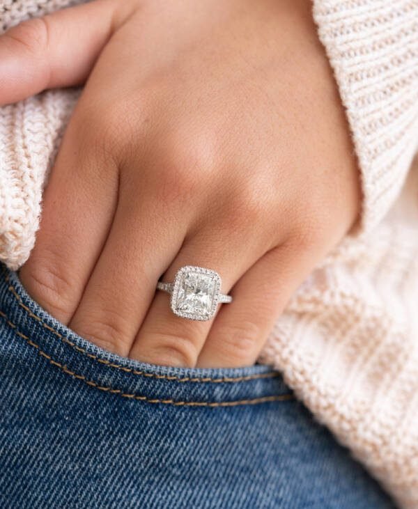 3ct Radiant Cut Halo Pave Moissanite Engagement Ring - Image 3