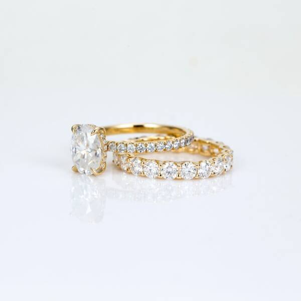 3.0CT Oval Cut Moissanite With Hidden Halo & Full Eternity Bridal Engagement Ring Set - Image 11