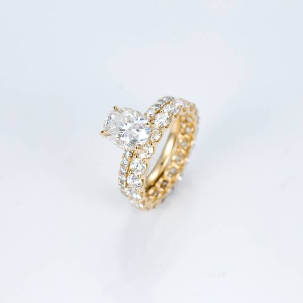 3.0CT Oval Cut Moissanite With Hidden Halo & Full Eternity Bridal Engagement Ring Set - Image 8