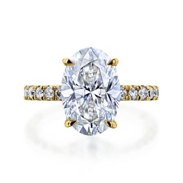3ct Oval Moissanite With Hidden Halo and Half Eternity Pavé Band - Image 4