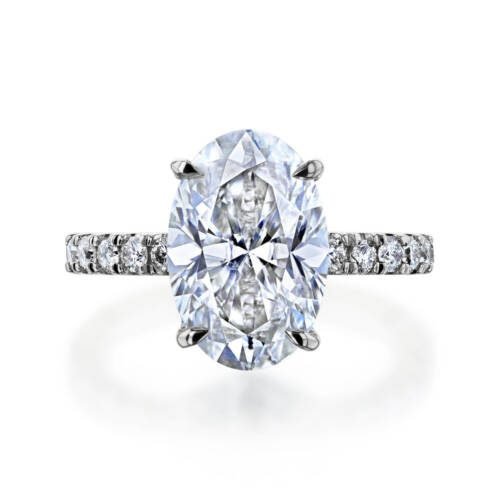 3ct Oval Moissanite With Hidden Halo and Half Eternity Pavé Band