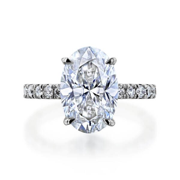 3ct Oval Moissanite With Hidden Halo and Half Eternity Pavé Band