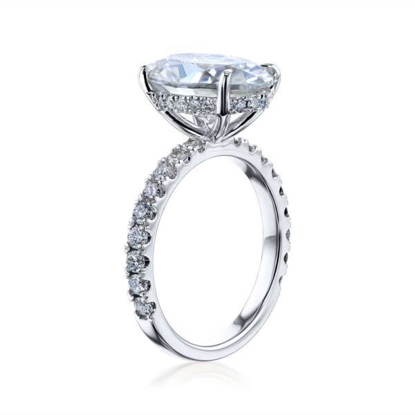 3ct Oval Moissanite With Hidden Halo and Half Eternity Pavé Band - Image 2