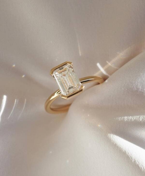 2.07ct Emerald Half Bezel Lab-grown Diamond Engagement Ring