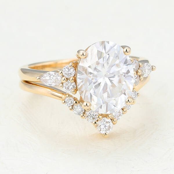 3.0 CT Oval Moissanite Cluster Bridal Ring Set - Image 4