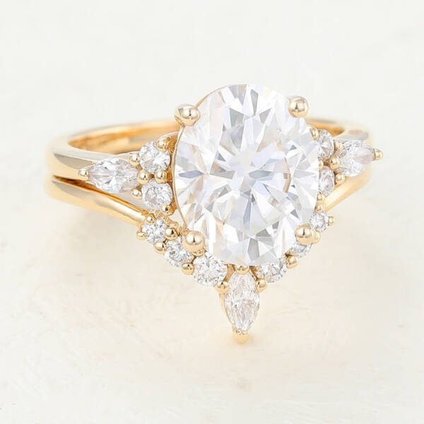 3.0 CT Oval Moissanite Cluster Bridal Ring Set - Image 4