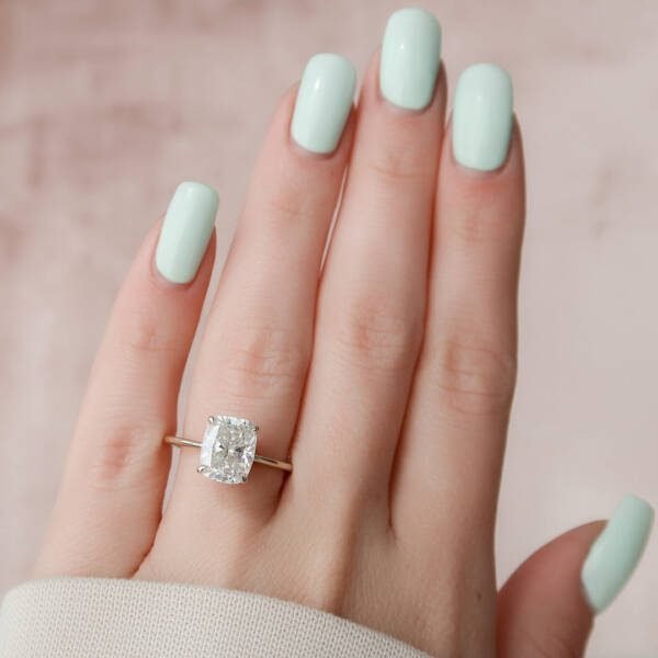 2.0CT-4.0CT Elongated Cushion Cut Moissanite Hidden Halo Engagement Ring - Image 2