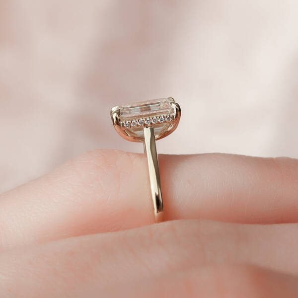 2.0CT-4.0CT Emerald Cut Moissanite Hidden Halo Engagement Ring - Image 6