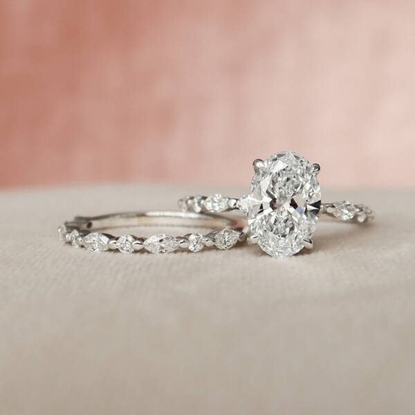 2.0CT-3.0CT Oval Cut Moissanite Halo Eternity Bridal Engagement Ring Set - Image 4