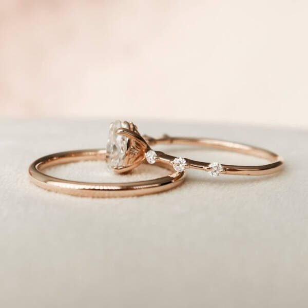 1.0CT Oval Cut Moissanite Halo Eternity Bridal Engagement Ring Set - Image 4