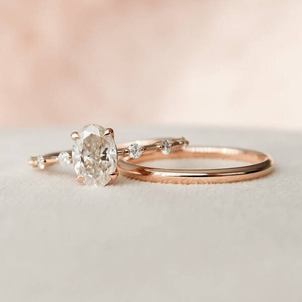 1.0CT Oval Cut Moissanite Halo Eternity Bridal Engagement Ring Set - Image 5
