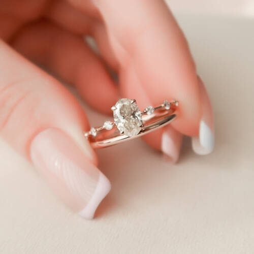 1.0CT Oval Cut Moissanite Halo Eternity Bridal Engagement Ring Set