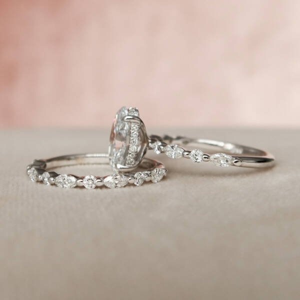 2.0CT-3.0CT Oval Cut Moissanite Halo Eternity Bridal Engagement Ring Set - Image 5