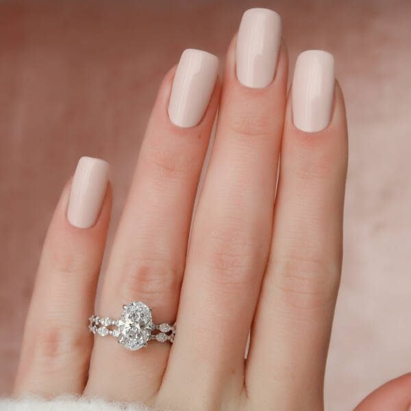 2.0CT-3.0CT Oval Cut Moissanite Halo Eternity Bridal Engagement Ring Set - Image 2