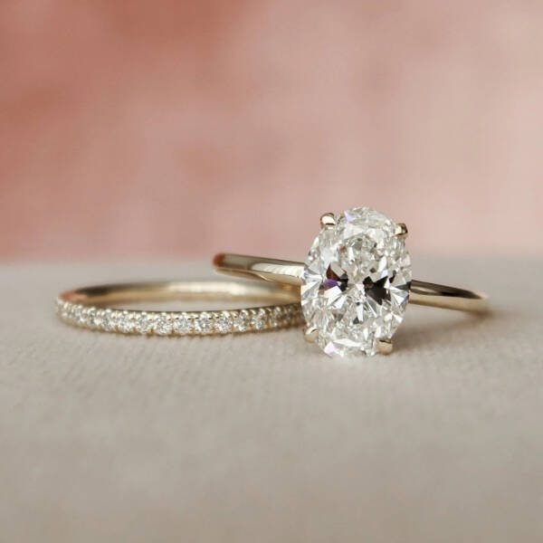 1.50CT Oval Cut Moissanite Hidden Halo Eternity Bridal Engagement Ring Set - Image 3