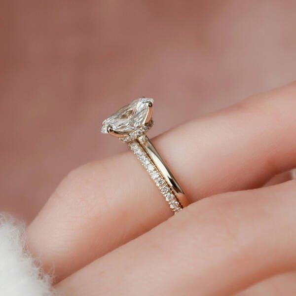 1.50CT Oval Cut Moissanite Hidden Halo Eternity Bridal Engagement Ring Set - Image 6