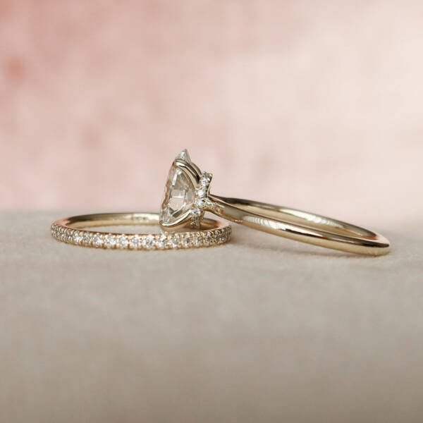 1.50CT Oval Cut Moissanite Hidden Halo Eternity Bridal Engagement Ring Set - Image 5