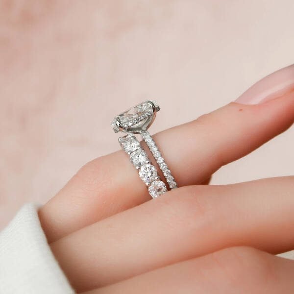 3.0CT Oval Cut Moissanite With Hidden Halo & Full Eternity Bridal Engagement Ring Set - Image 3