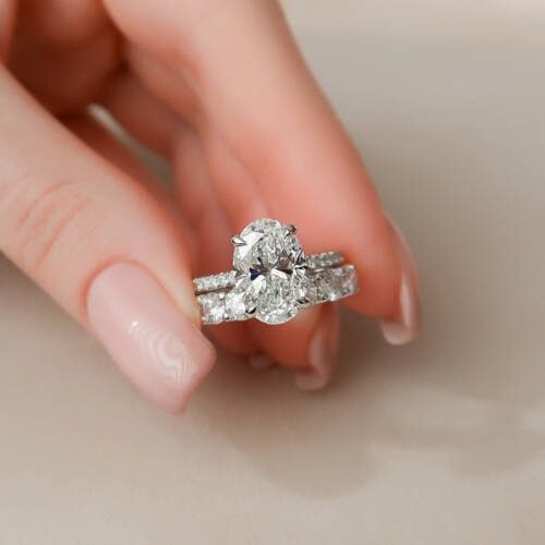 3.0CT Oval Cut Moissanite With Hidden Halo & Full Eternity Bridal Engagement Ring Set