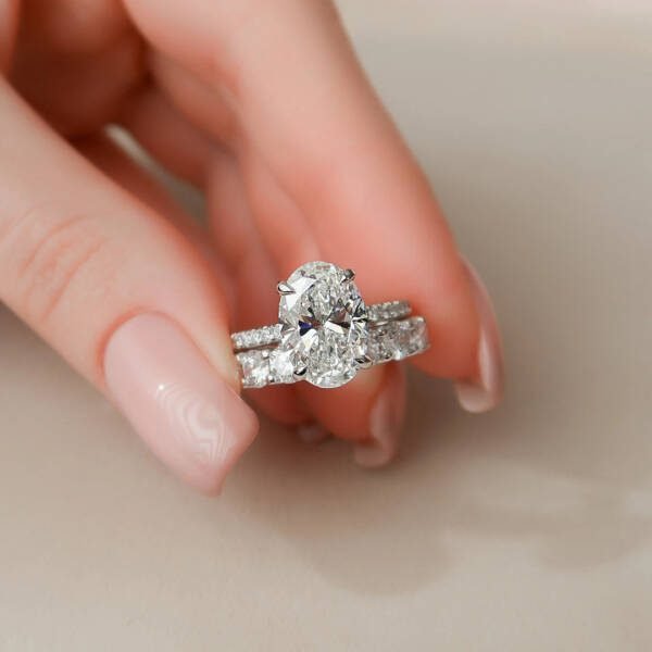 3.0CT Oval Cut Moissanite With Hidden Halo & Full Eternity Bridal Engagement Ring Set