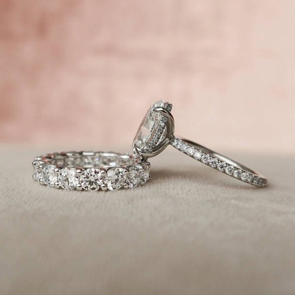 3.0CT Oval Cut Moissanite With Hidden Halo & Full Eternity Bridal Engagement Ring Set - Image 4