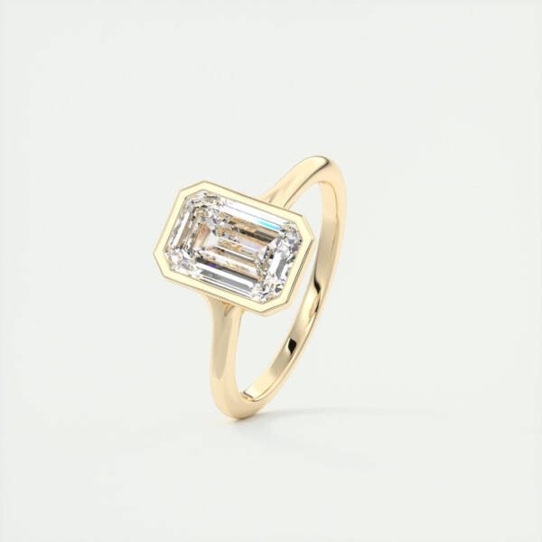 2CT-3CT Split Shank Emerald Bezel Set Solitaire Engagement Ring - Image 5