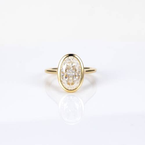 5ct Oval Crushed Ice Moissanite Bezel Engagement Ring