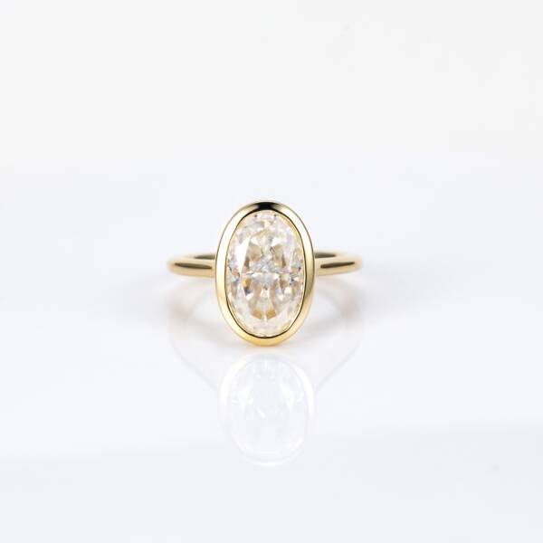 5ct Oval Crushed Ice Moissanite Bezel Engagement Ring