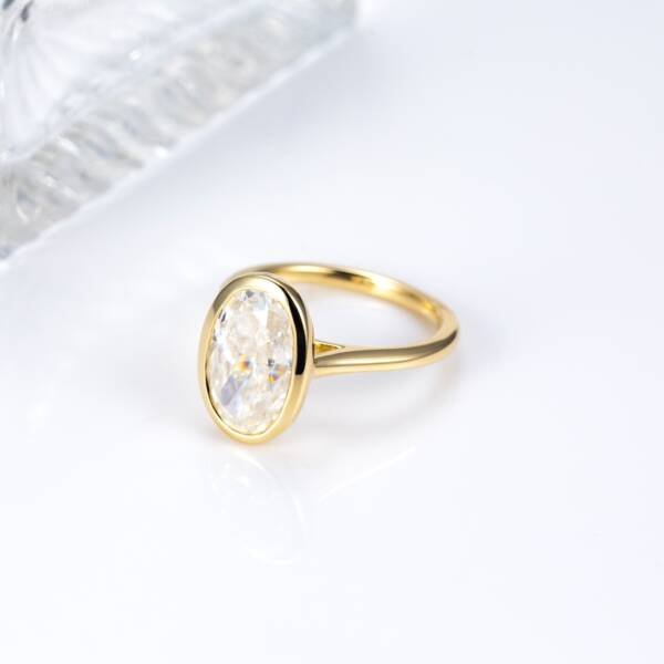5ct Oval Crushed Ice Moissanite Bezel Engagement Ring - Image 6