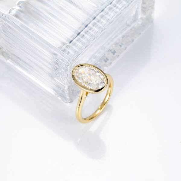 5ct Oval Crushed Ice Moissanite Bezel Engagement Ring - Image 4