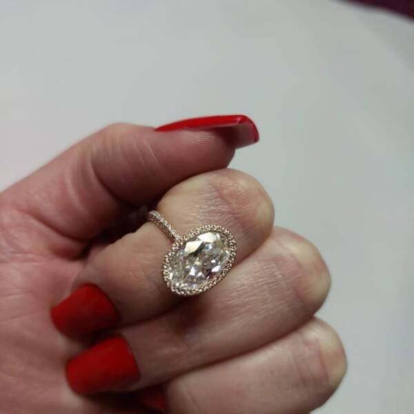 4.5ct Oval Moissanite with Triple Micropavé halo - Image 12