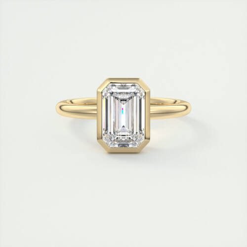 2CT Emerald Solitaire Bezel Set Moissanite Engagement Ring