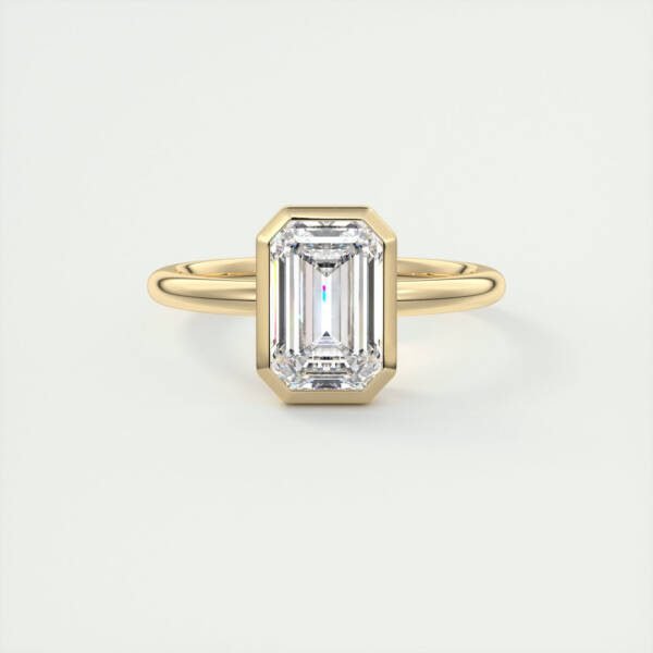2CT Emerald Solitaire Bezel Set Moissanite Engagement Ring